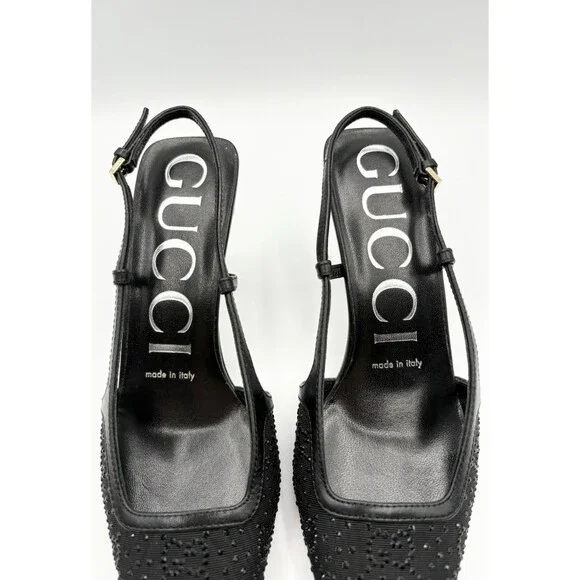 NEW Gucci Black GG Crystal Slingback Pump Mesh Sz EU 35.5 RET $1240 - Picture 6 of 9